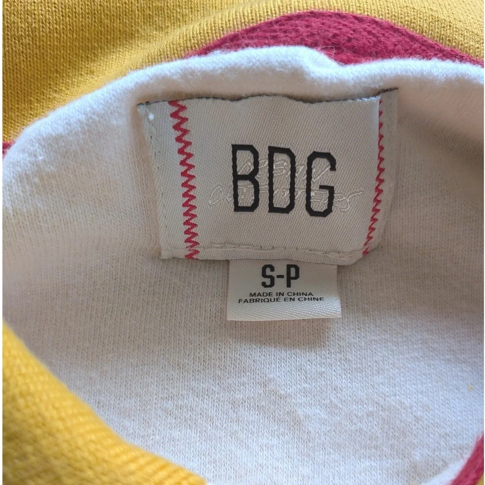 BDG Urban Outfitters Yellow Striped Terry Cloth Polo Shirt Wmn S/P Relaxed Retro - Picture 4 of 6
